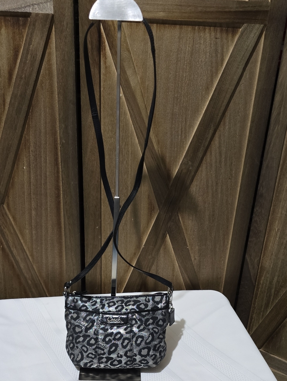 Vintage Coach Metallic Ocelot Loepard Print Black Silver Crossbody W/  Hangtag